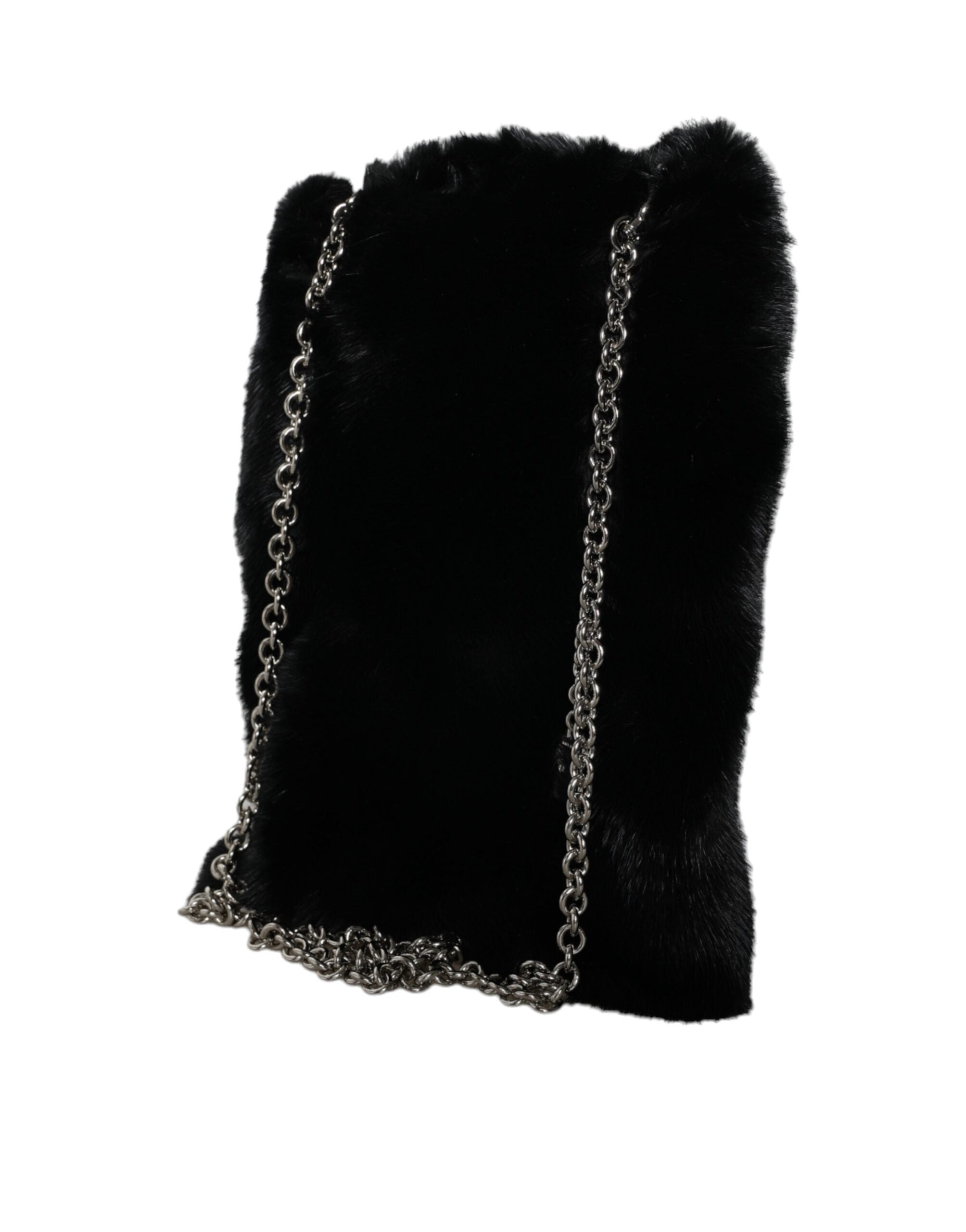 Svart Crossbody-väska i konstpäls med silverkedja