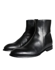 Black Calf Leather Men Ankle Boots Men Shoes