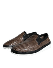 Dolce & Gabbana Brown Black Leather Loafers