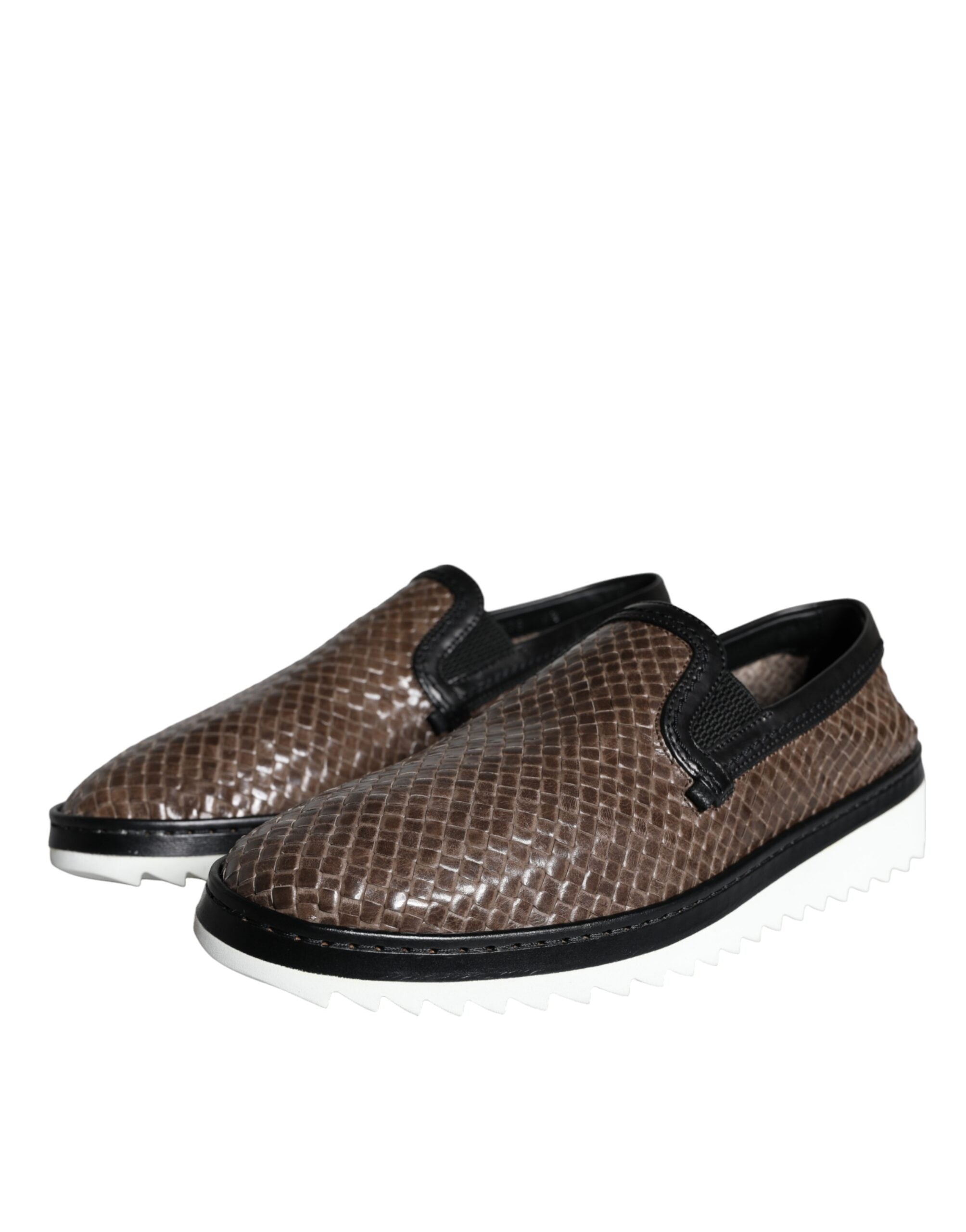 Dolce & Gabbana Brown Black Leather Loafers
