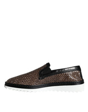 Dolce & Gabbana Brown Black Leather Loafers