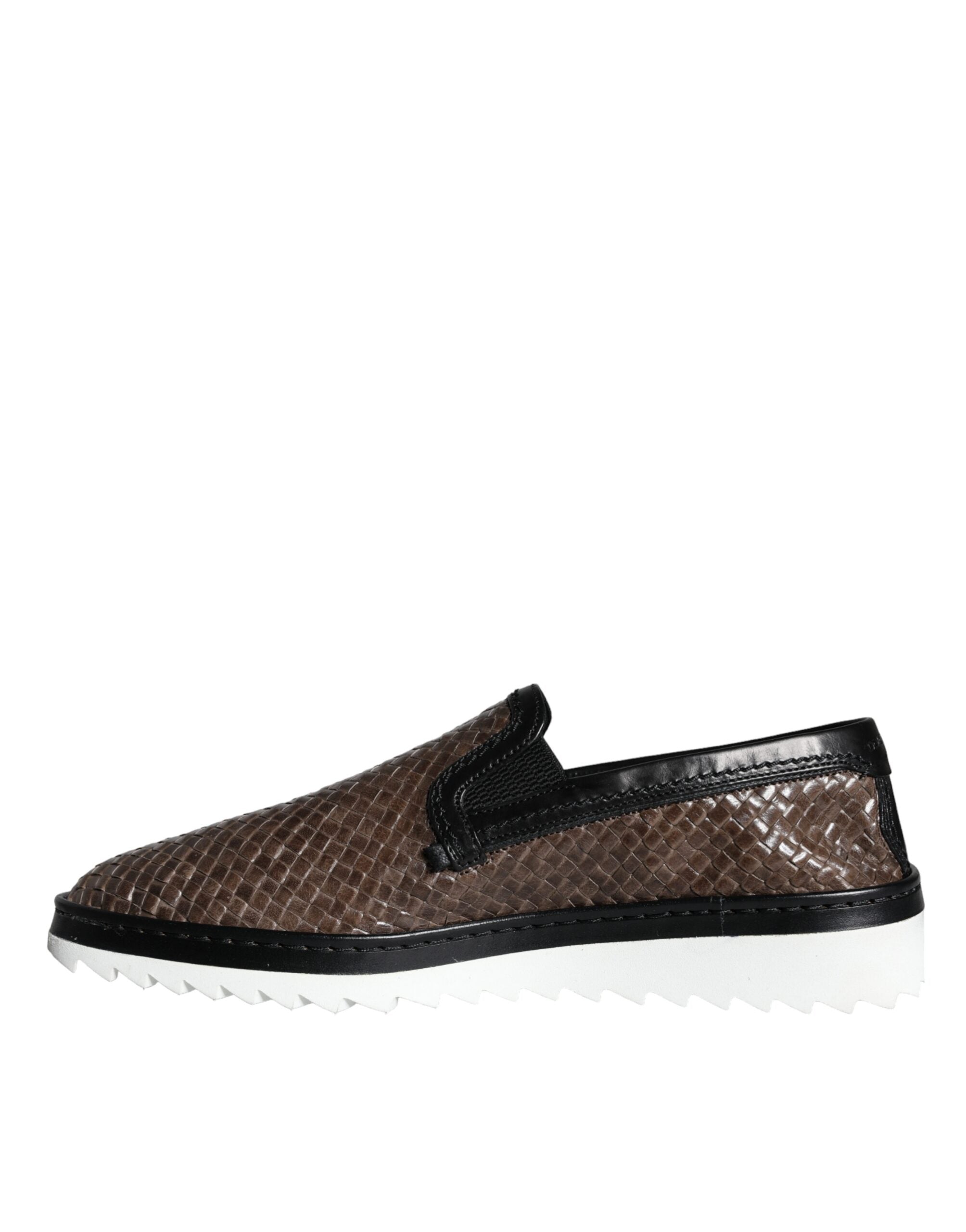 Dolce & Gabbana Brown Black Leather Loafers