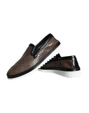 Dolce & Gabbana Brown Black Leather Loafers