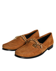 Brown Velvet Leather Logo Mocassin Slip On Shoes