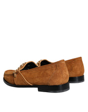 Brown Velvet Leather Logo Mocassin Slip On Shoes