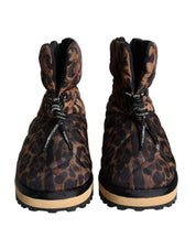 Brown Leopard Ankle Boots Padded Shoes
