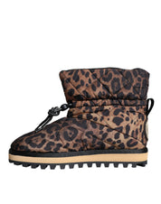 Brown Leopard Ankle Boots Padded Shoes