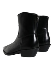Black Leather Ankle Boots Booties Shoes