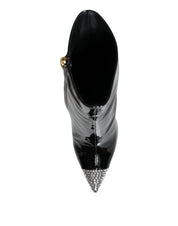 Black Patent Leather Crystal Heel Boots Shoes