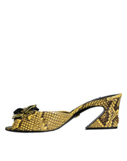 Yellow Leather Block Heels Slides Shoes