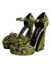 Green Exotic Leather Ankle Strap Heels Sandals Shoes