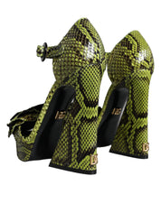 Green Exotic Leather Ankle Strap Heels Sandals Shoes