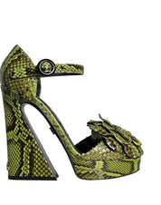 Green Exotic Leather Ankle Strap Heels Sandals Shoes