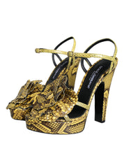 Yellow Exotic Leather Ankle Strap Heels Sandals Shoes