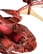 Coral Exotic Leather Heels Sandals Shoes