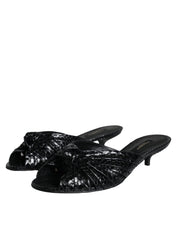 Black Leather Heels Slides Sandals Shoes
