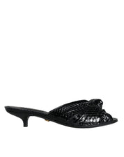 Black Leather Heels Slides Sandals Shoes