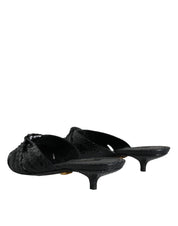 Black Leather Heels Slides Sandals Shoes