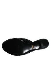 Black Leather Heels Slides Sandals Shoes