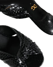 Black Leather Heels Slides Sandals Shoes
