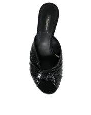 Black Leather Heels Slides Sandals Shoes