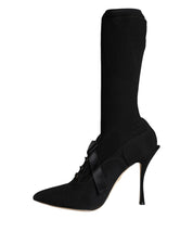Black Stiletto Heels Mid Calf Boots Shoes