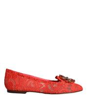 Coral Lace Crystal Ballet Flats Loafers Shoes
