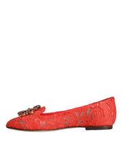 Coral Lace Crystal Ballet Flats Loafers Shoes