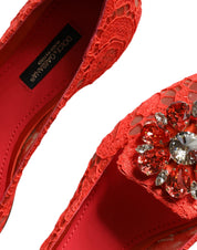 Coral Lace Crystal Ballet Flats Loafers Shoes