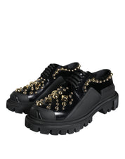 Black Leather Trekking Derby Embellished Shoes