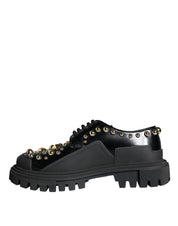 Black Leather Trekking Derby Embellished Shoes