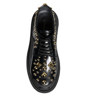 Black Leather Trekking Derby Embellished Shoes