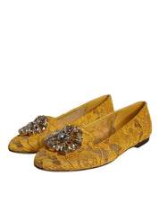 Mustard Lace Crystal Ballet Flats Loafer Shoes