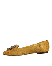 Mustard Lace Crystal Ballet Flats Loafer Shoes
