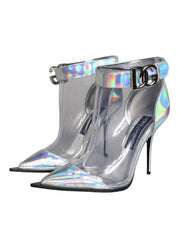 Silver Iridescent PVC Pointed Short Boots Shoes