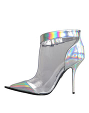 Silver Iridescent PVC Pointed Short Boots Shoes