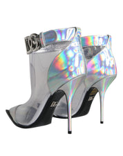 Silver Iridescent PVC Pointed Short Boots Shoes
