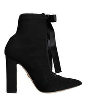 Black Jersey Stretch Ankle Booties Shoes