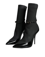 Black Leather Stilettos Booties Socks Shoes