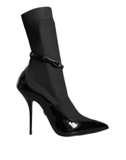 Black Leather Stilettos Booties Socks Shoes