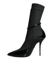 Black Leather Stilettos Booties Socks Shoes