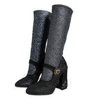 Black Crystal Mary Janes Booties Shoes