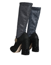 Black Crystal Mary Janes Booties Shoes