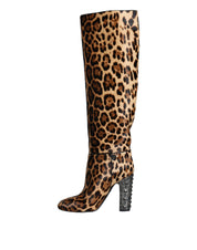 Beige Black Leopard Knee High Boots Shoes