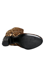 Beige Black Leopard Knee High Boots Shoes