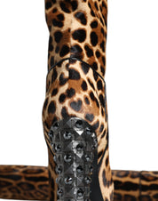 Beige Black Leopard Knee High Boots Shoes