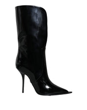 Black Patent Leather Mid Calf Boots Shoes
