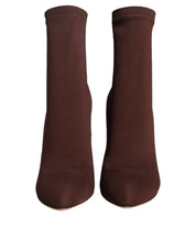 Brown Stiletto Heels Socks Ankle Boots Shoes