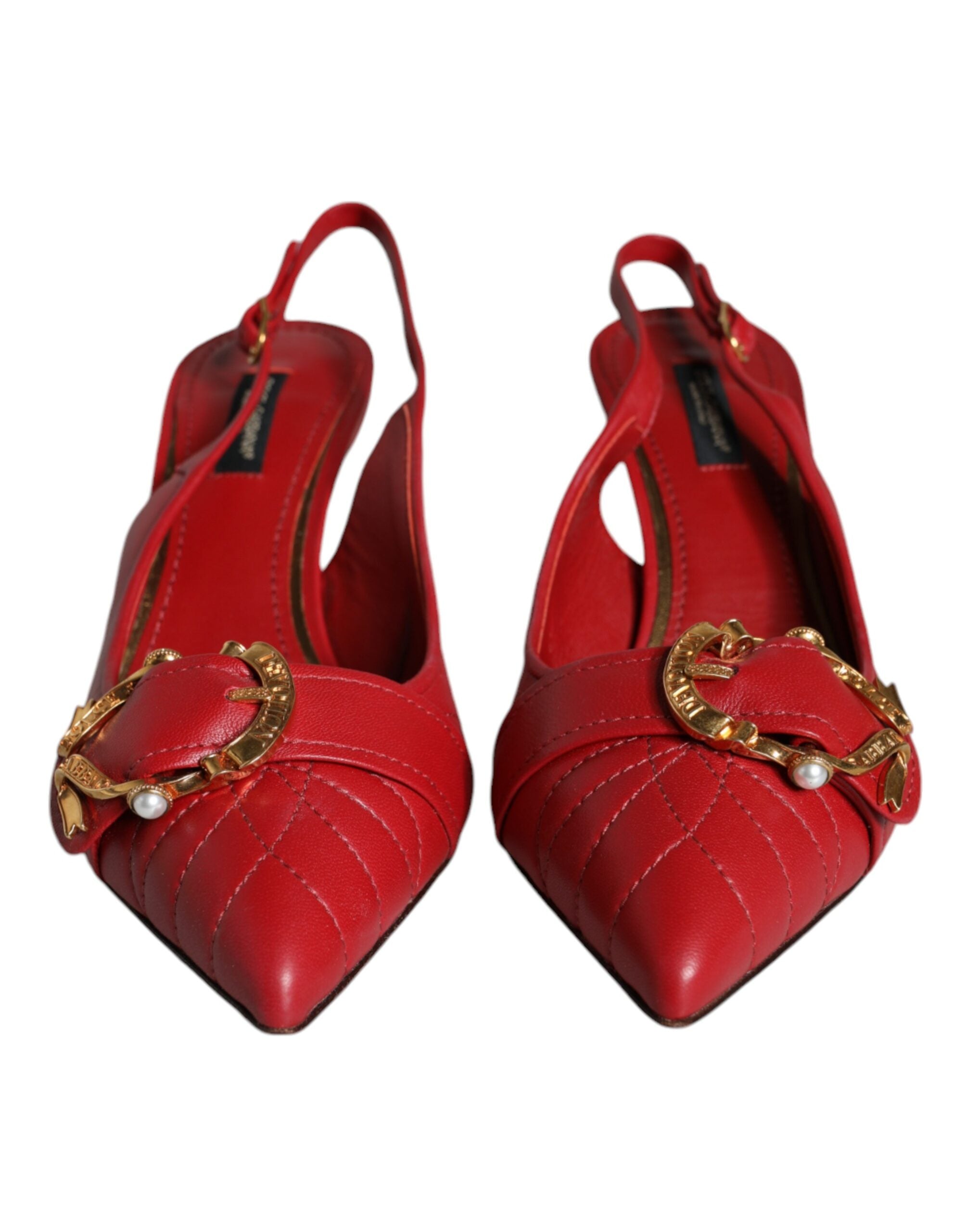 Dolce & Gabbana Red Lamb Leather Slingback Heels