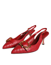 Dolce & Gabbana Red Lamb Leather Slingback Heels